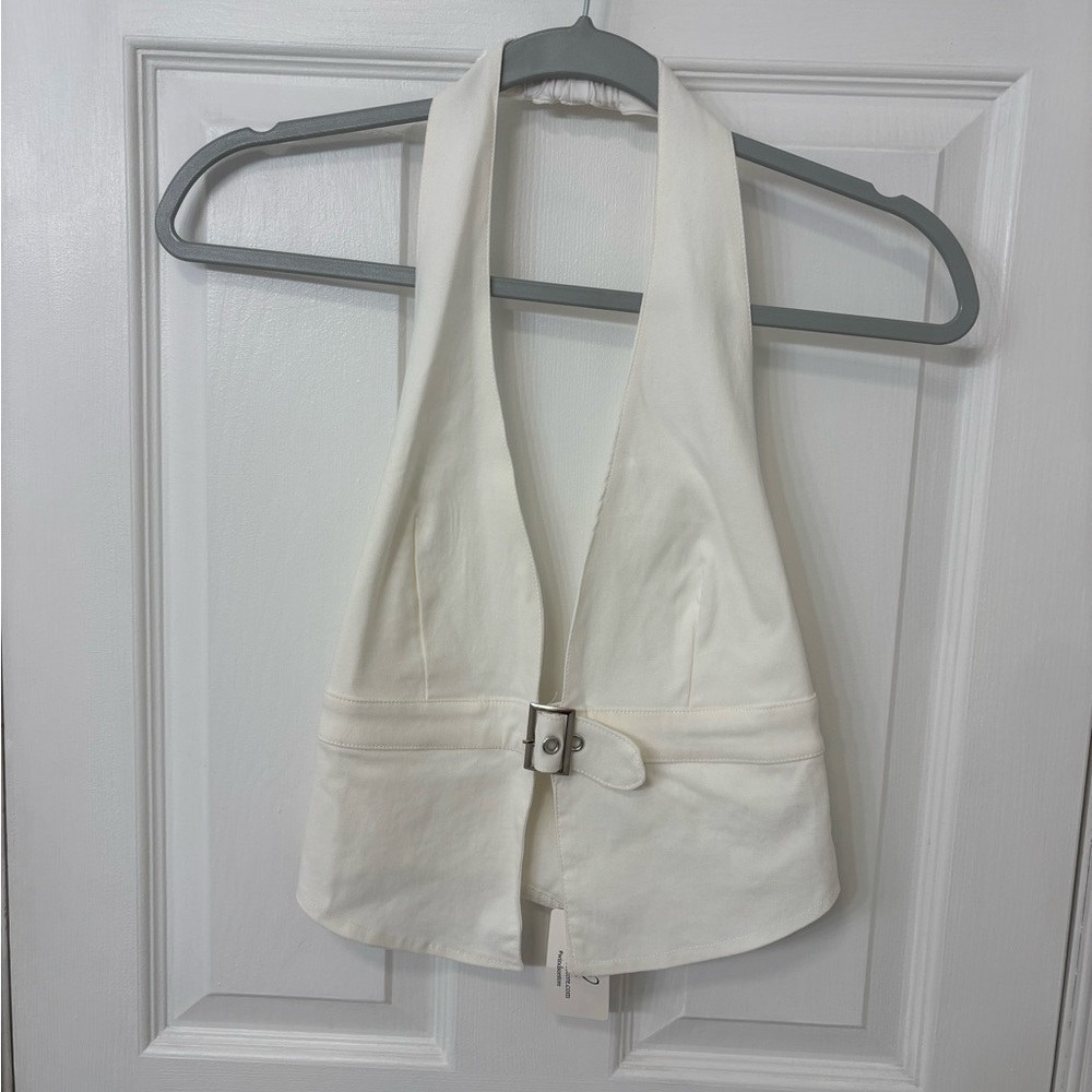 Windsor White Halter Crop Top with Buckle
